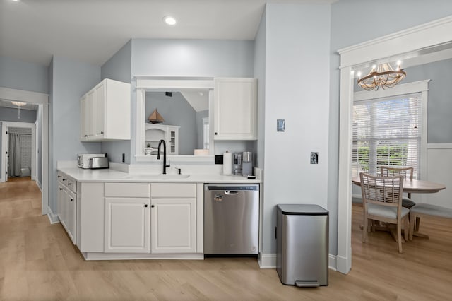 1179 Holly Bend Dr, Mount Pleasant, SC 29466 - kitchen featuring stainless steel dishwasher, a sink, light wood-type flooring, white cabinetry, and recessed lighting