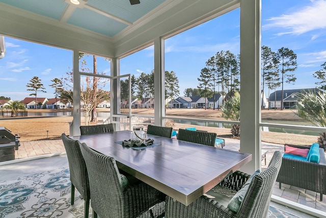 sunroom with coffered ceiling