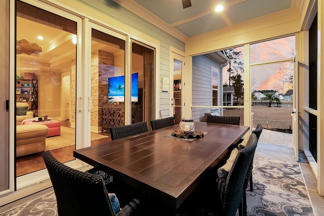 sunroom with coffered ceiling