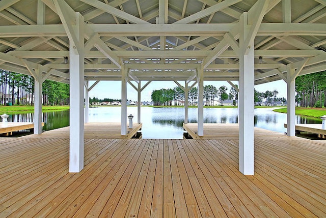 dock area with a water view