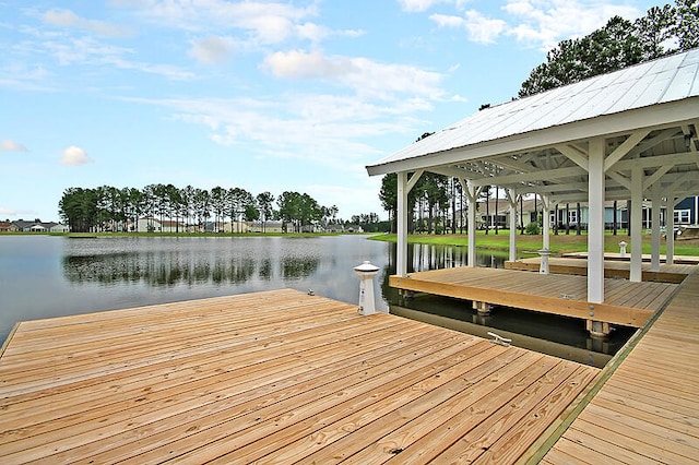 dock area with a water view