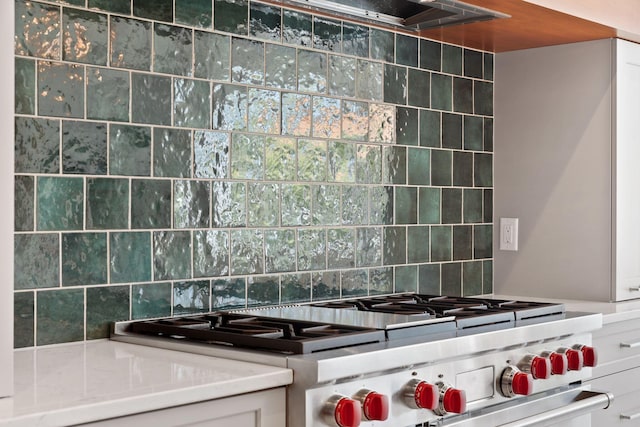 1972 Long Creek Rd, Wadmalaw Island, SC 29487 - room details with decorative backsplash and high end stainless steel range