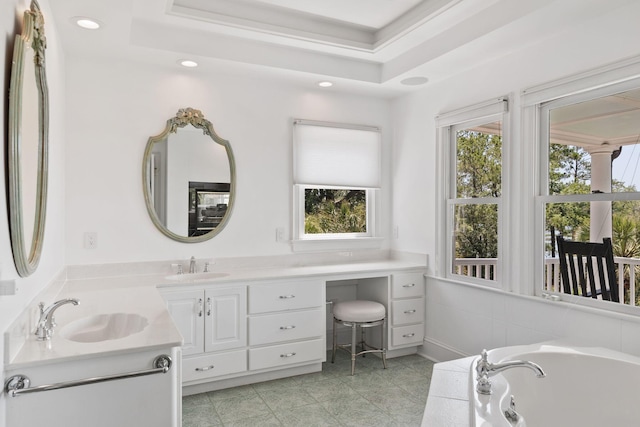 1972 Long Creek Rd, Wadmalaw Island, SC 29487 - bathroom featuring vanity, a garden tub, recessed lighting, and a raised ceiling