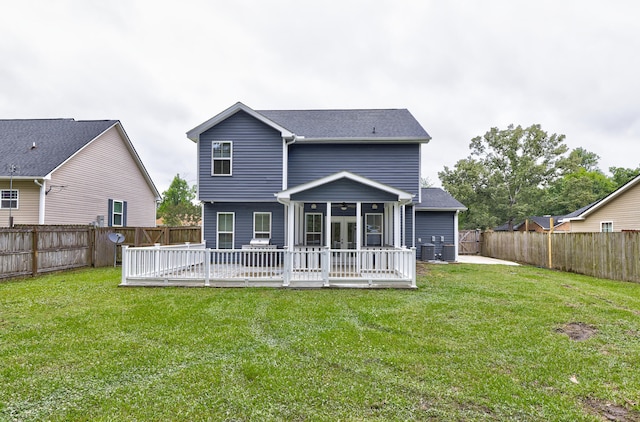 321 Houston Dr, Ladson, SC 29456 - back of property featuring a deck, french doors, a ceiling fan, and central AC unit