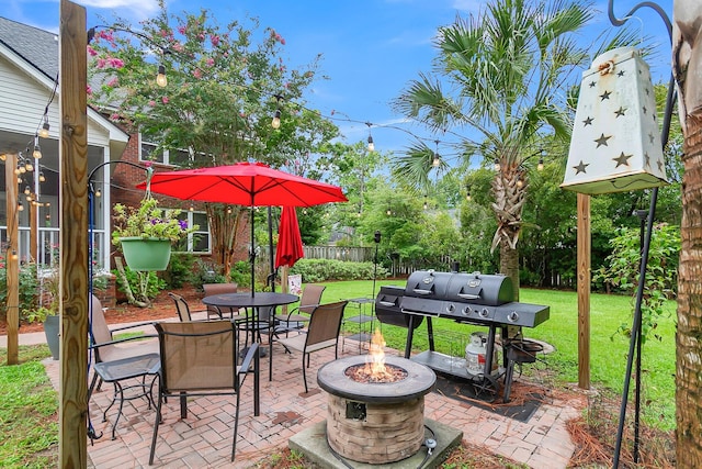 view of patio / terrace with grilling area and a fire pit