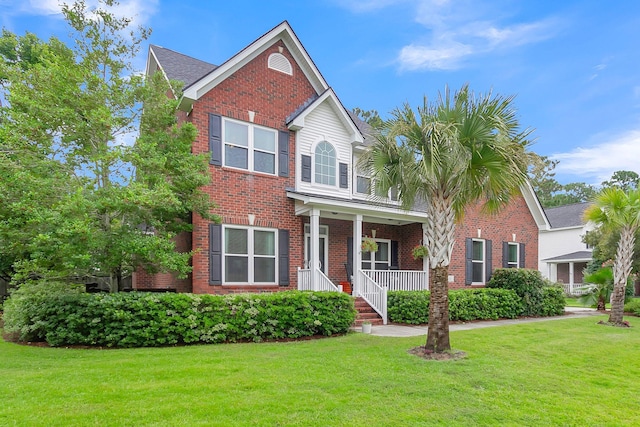 view of front of home featuring a front lawn