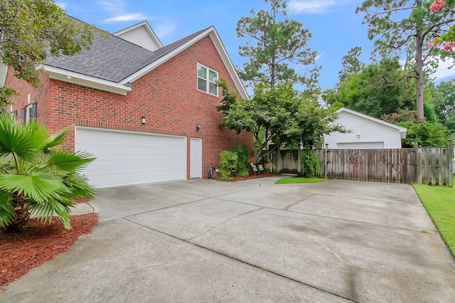 exterior space with a garage