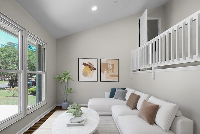 105 Brailsford Rd, Summerville, SC 29485 - living area with lofted ceiling, baseboards, recessed lighting, and dark wood finished floors