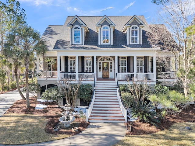 cape cod house featuring covered porch