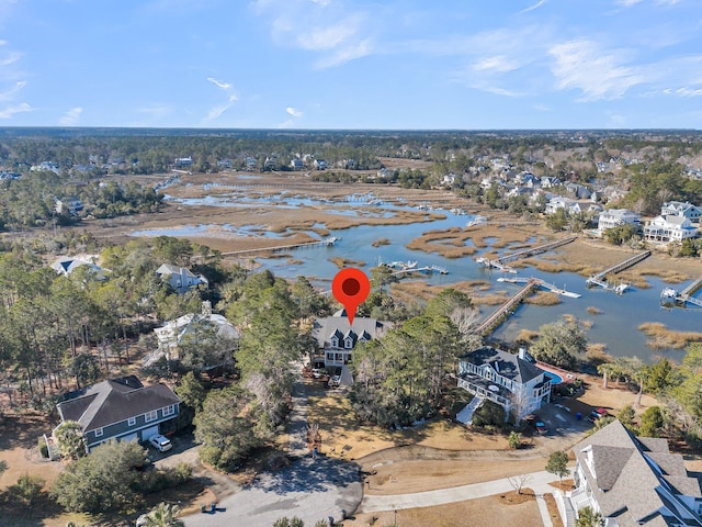 bird's eye view featuring a water view