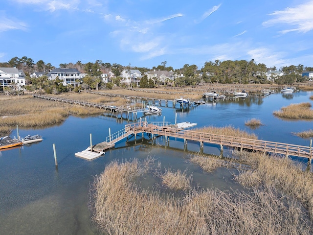 view of dock with a water view