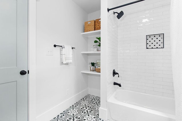 bathroom featuring tile patterned flooring and shower / bath combination with curtain