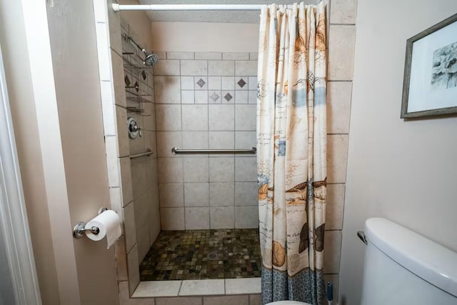 bathroom featuring toilet and a stall shower