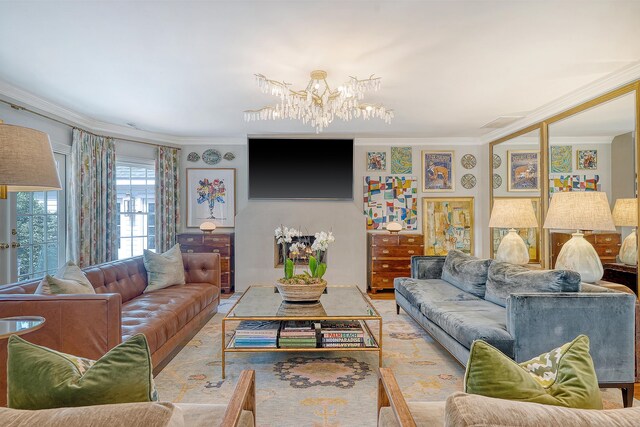 304 Bank St, Mount Pleasant, SC 29464 - living room featuring ornamental molding and a chandelier