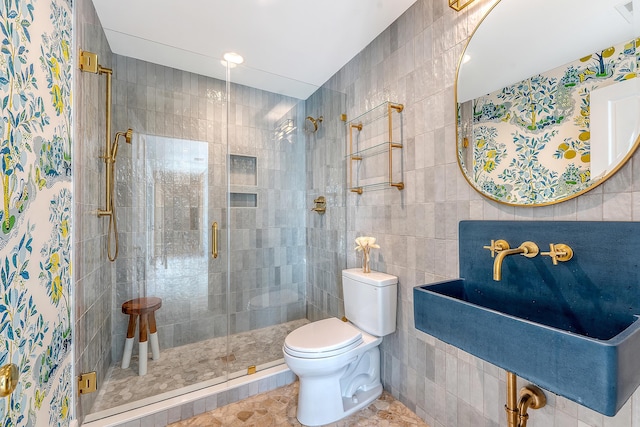 304 Bank St, Mount Pleasant, SC 29464 - full bath with tile walls, a shower stall, toilet, and a sink