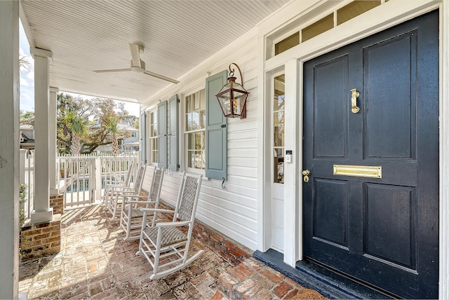 304 Bank St, Mount Pleasant, SC 29464 - property entrance with a porch and a ceiling fan