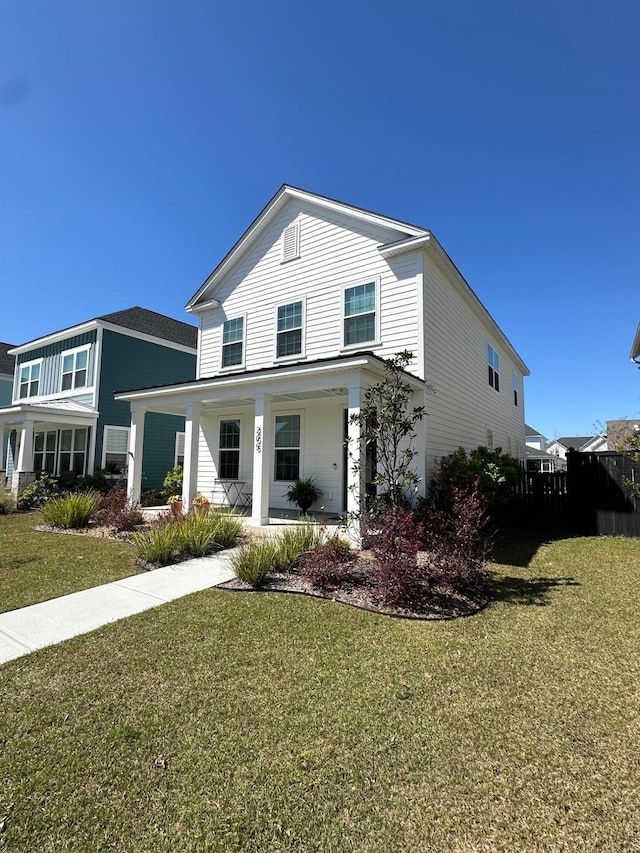 view of front of property with a front lawn