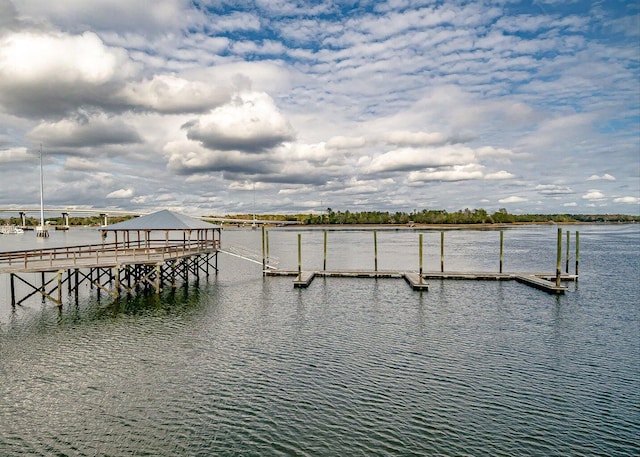 dock area featuring a water view