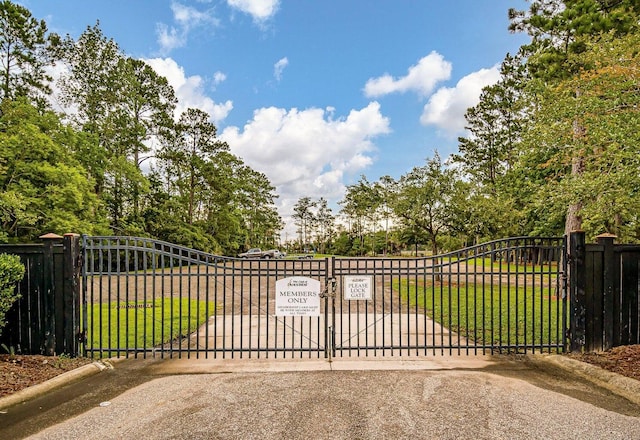 view of gate with a lawn