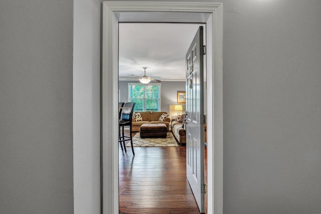 hall with dark wood-style floors