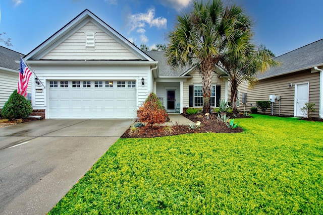 view of front of house featuring a front yard and a garage