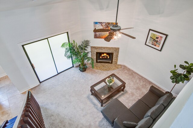2334 Treescape Dr Unit 2006, Charleston, SC 29414 - living room with ceiling fan, a lit fireplace, and carpet floors