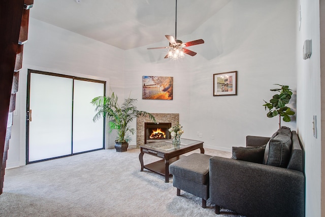 2334 Treescape Dr Unit 2006, Charleston, SC 29414 - carpeted living room with a ceiling fan, a premium fireplace, and lofted ceiling
