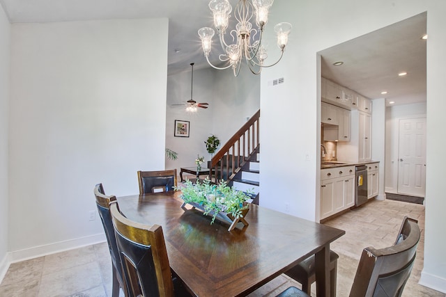 2334 Treescape Dr Unit 2006, Charleston, SC 29414 - dining area with stairway, a ceiling fan, recessed lighting, and a chandelier