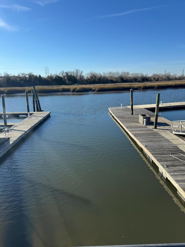 dock area featuring a water view