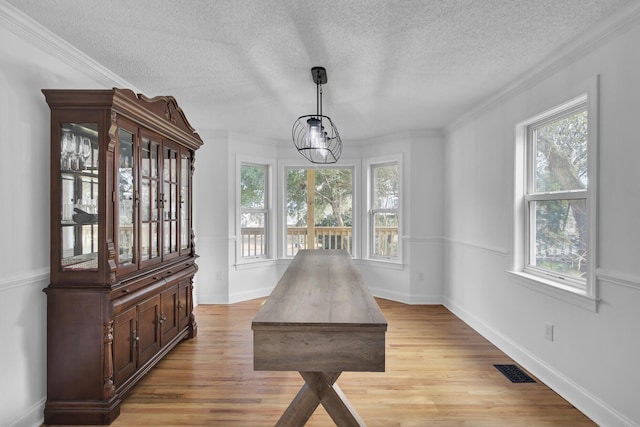 interior space with light wood-style floors, plenty of natural light, visible vents, and baseboards