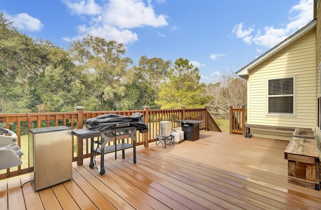 wooden deck with a grill