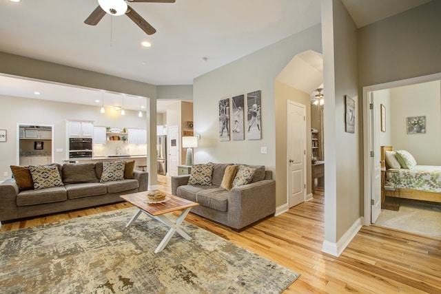 1129 Plantation Overlook Dr, Moncks Corner, SC 29461 - living room with ceiling fan, light wood-style flooring, and recessed lighting