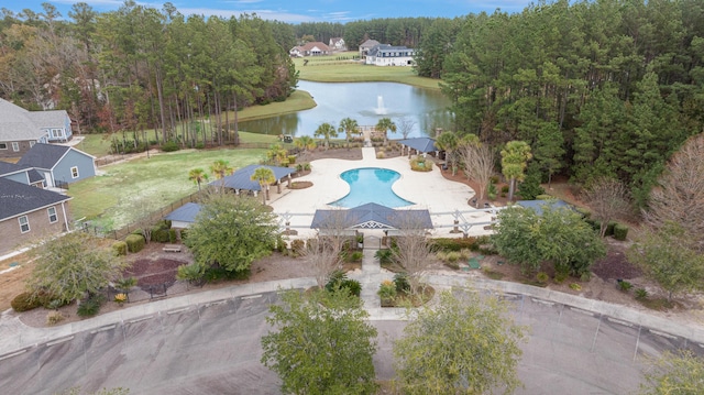 bird's eye view featuring a water view