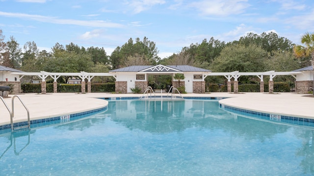 view of pool featuring a patio