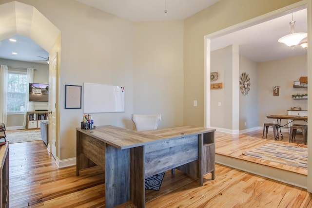 1129 Plantation Overlook Dr, Moncks Corner, SC 29461 - office space with light wood finished floors, a ceiling fan, and recessed lighting