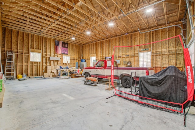 garage featuring a workshop area