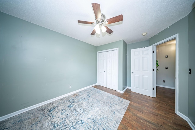 229 Lindy Creek Rd, Goose Creek, SC 29445 - unfurnished bedroom with wood finished floors, a closet, ceiling fan, and a textured ceiling