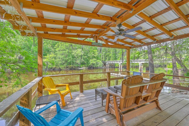 100 Canal Rd, Saint George, SC 29477 - wooden terrace with a water view and ceiling fan