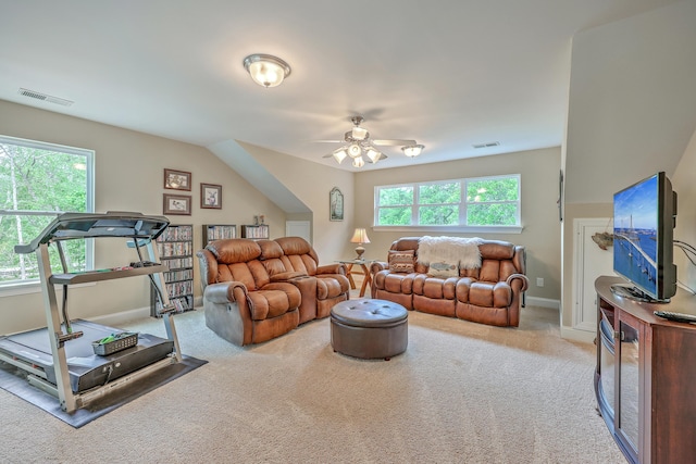 100 Canal Rd, Saint George, SC 29477 - carpeted living area featuring a ceiling fan, plenty of natural light, and baseboards