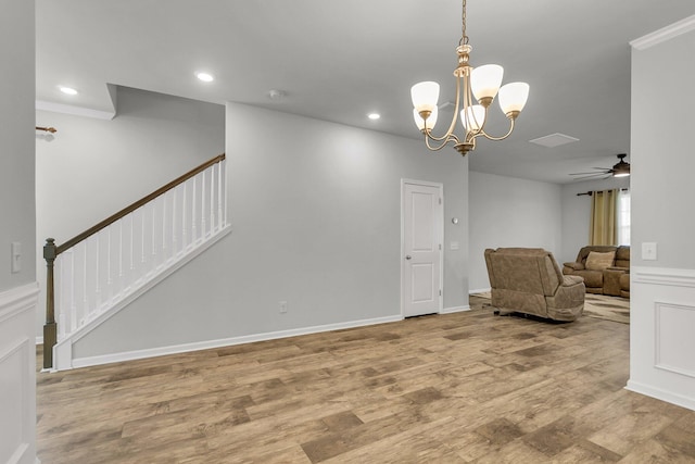 9998 Winged Elm St, Ladson, SC 29456 - living area featuring wood finished floors, stairway, a chandelier, recessed lighting, and a ceiling fan