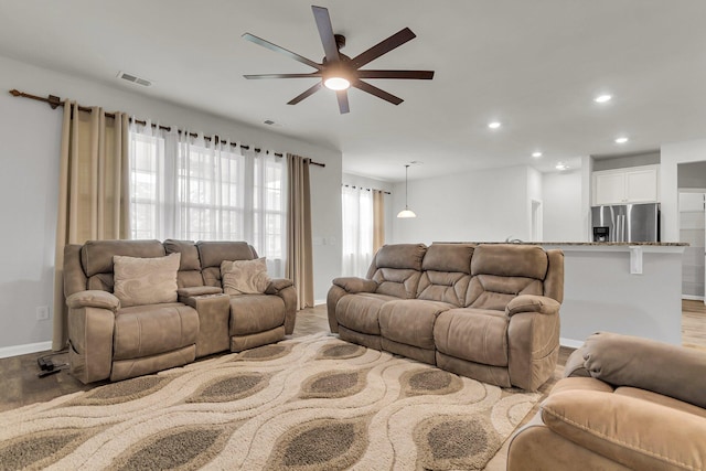 9998 Winged Elm St, Ladson, SC 29456 - living room featuring ceiling fan, baseboards, and recessed lighting
