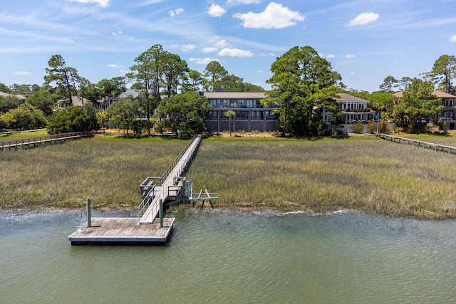 view of dock with a water view