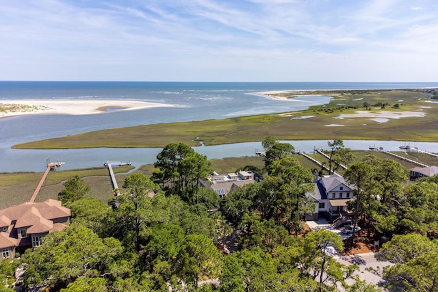 aerial view with a view of the beach and a water view