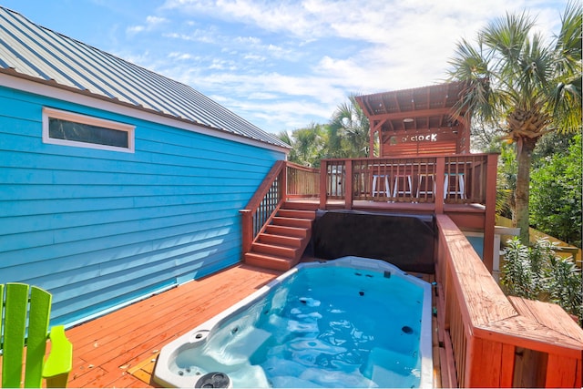 wooden terrace with hot tub deck surround