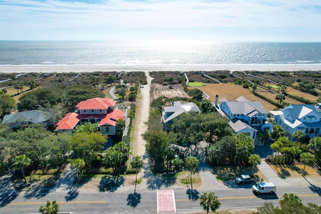 aerial view featuring a beach view and a water view