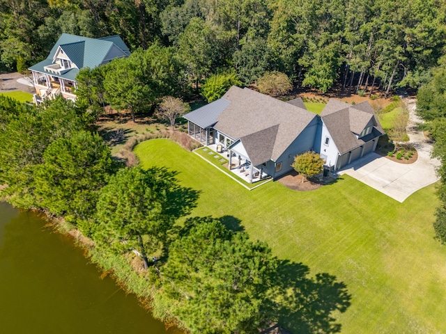 aerial view with a water view