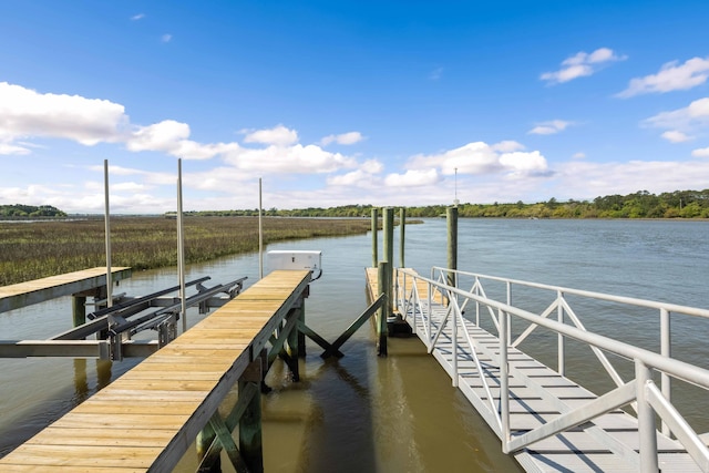 dock area featuring a water view and boat lift