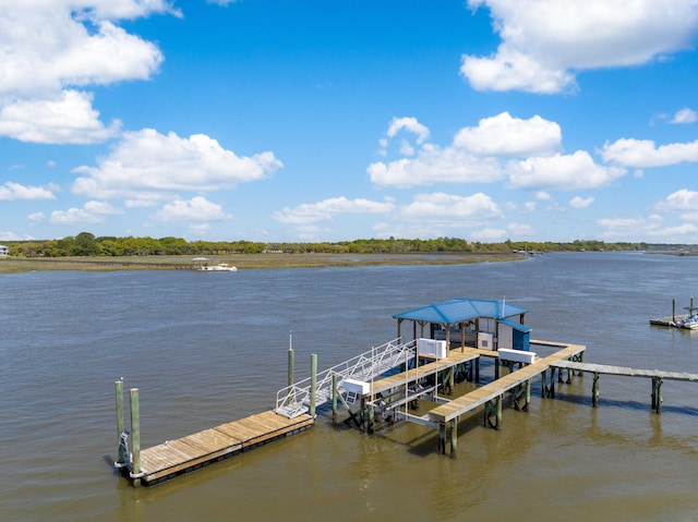 dock area with a water view