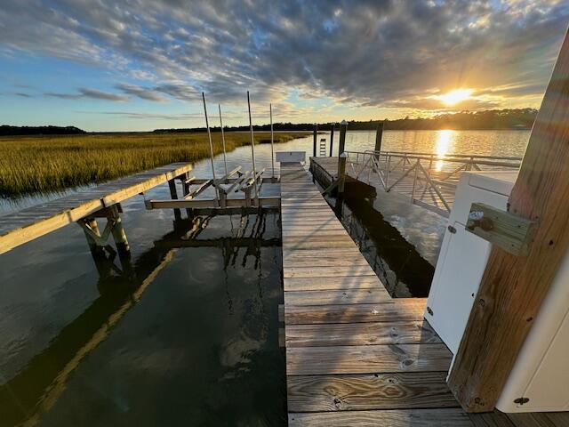 dock area with a water view