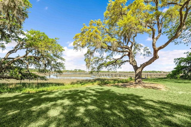 view of yard with a water view